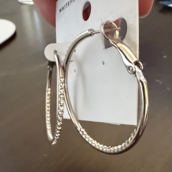 Silver with CZ Diamond Hoop Earrings - Picture 3 of 5